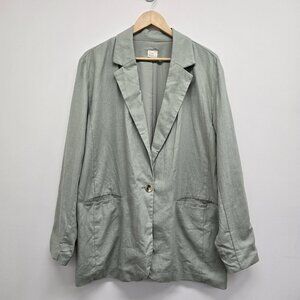 A New Day Women's Blazer Jacket Size XXL Linen Blend Sage Green Longline